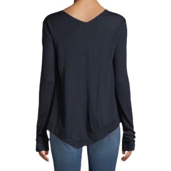 DEREK LAM 10 CROSBY Ventura Lightweight High-Low V-Neck Sweater - Small - Black - Picture 2 of 4